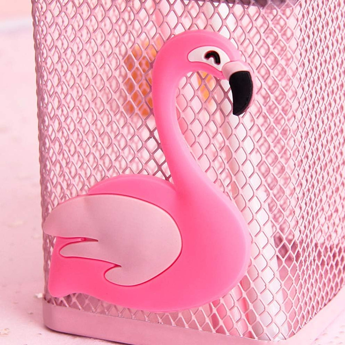 2 Pcs Mesh Pen Holder Flamingo Design Pink Metal Organiser