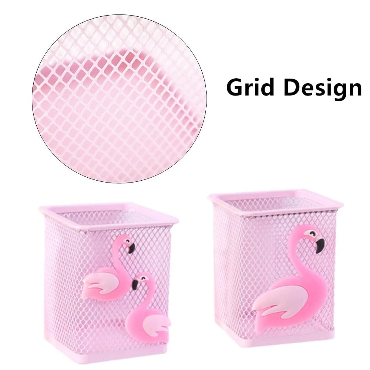 2 Pcs Mesh Pen Holder Flamingo Design Pink Metal Organiser