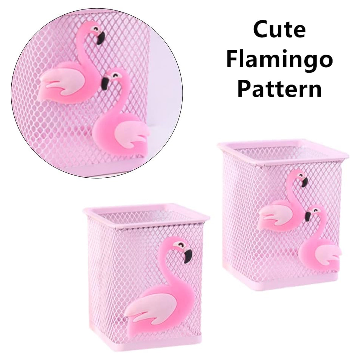 2 Pcs Mesh Pen Holder Flamingo Design Pink Metal Organiser