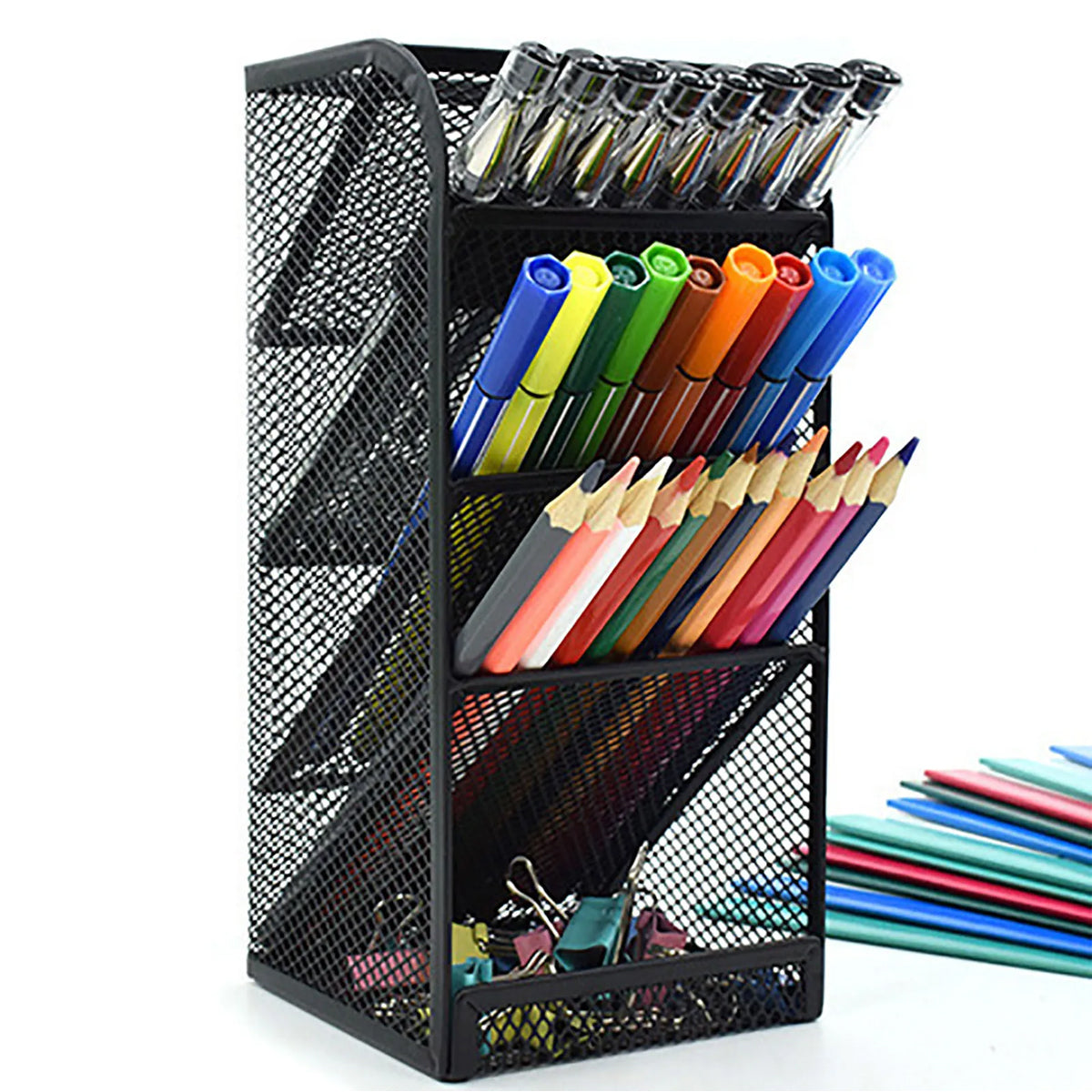 Slanting Pen Holder Desk Organiser 5-Layer Metal Mesh