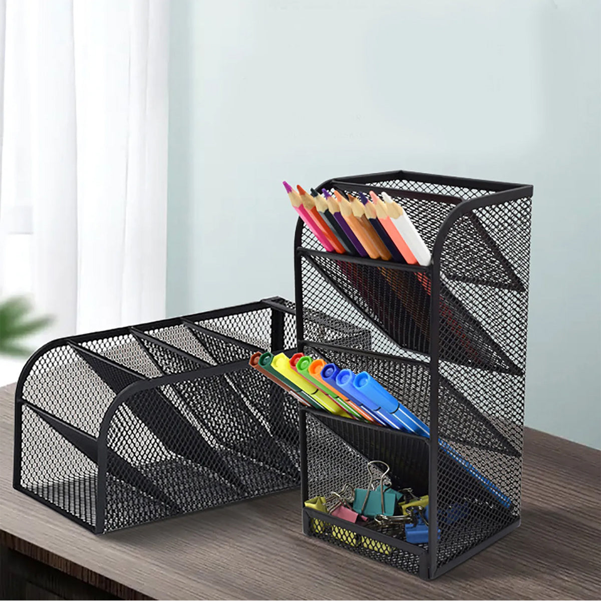 Slanting Pen Holder Desk Organiser 5-Layer Metal Mesh