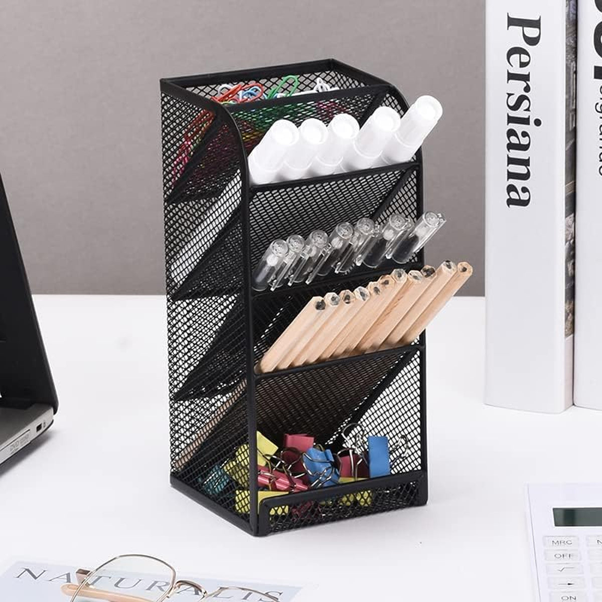 Slanting Pen Holder Desk Organiser 5-Layer Metal Mesh