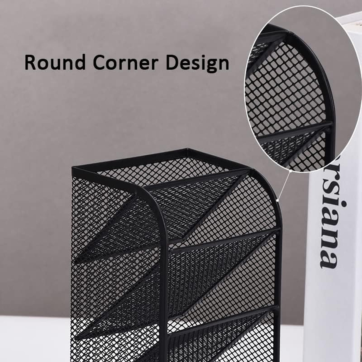 Slanting Pen Holder Desk Organiser 5-Layer Metal Mesh