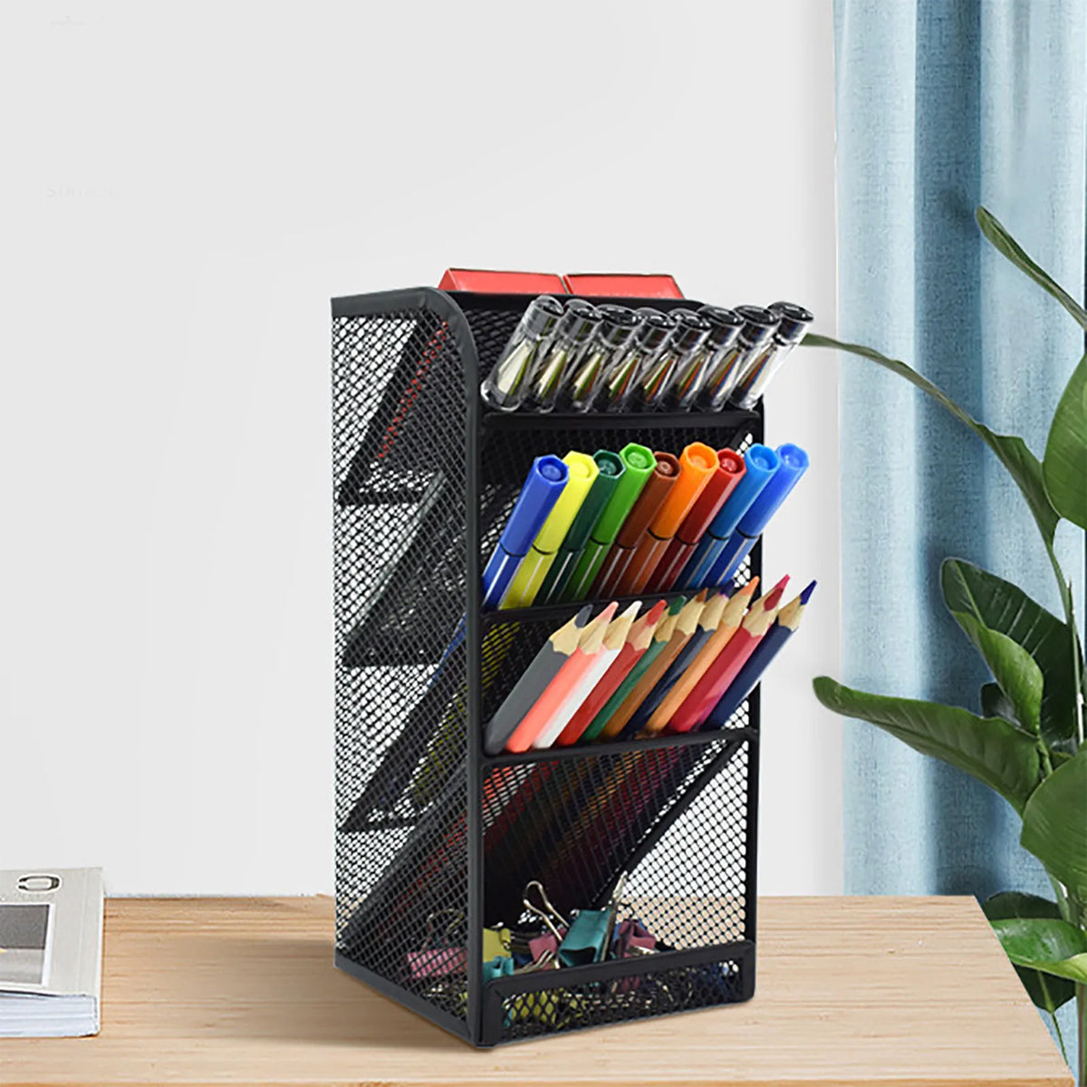 Slanting Pen Holder Desk Organiser 5-Layer Metal Mesh