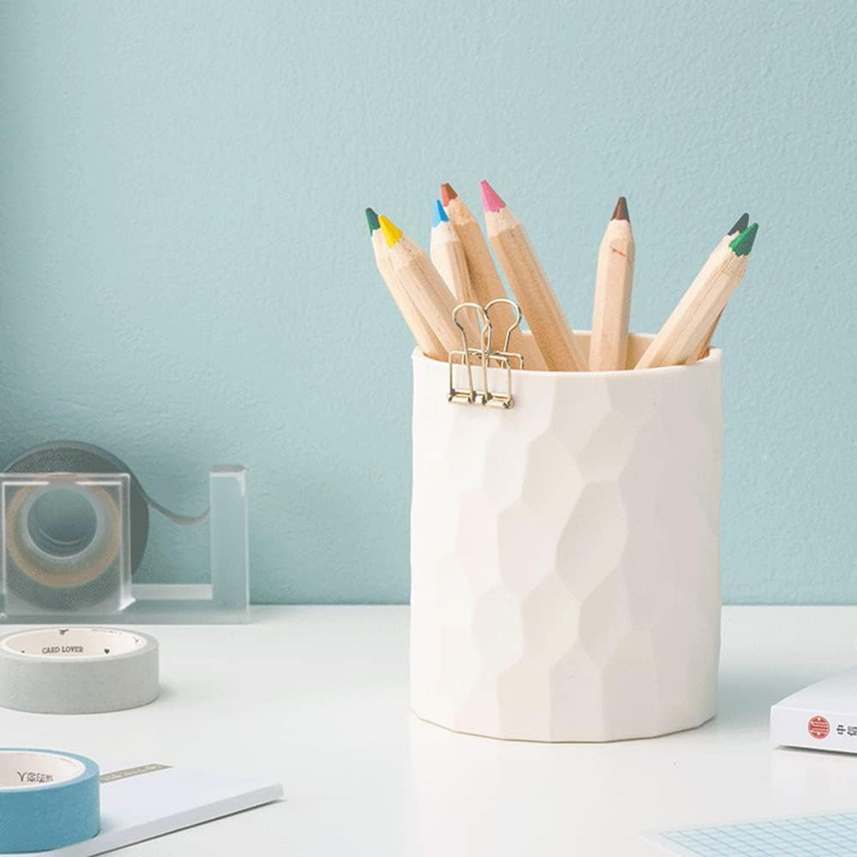 White Silicone Pen Holder Cylinder Non-Toxic Desk Organiser