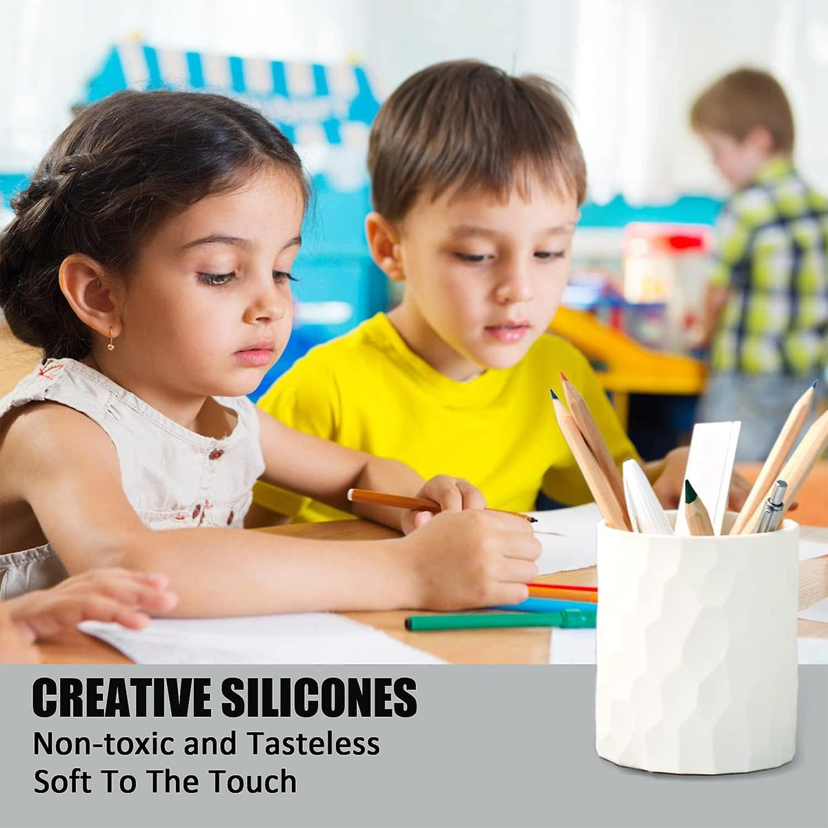 White Silicone Pen Holder Cylinder Non-Toxic Desk Organiser