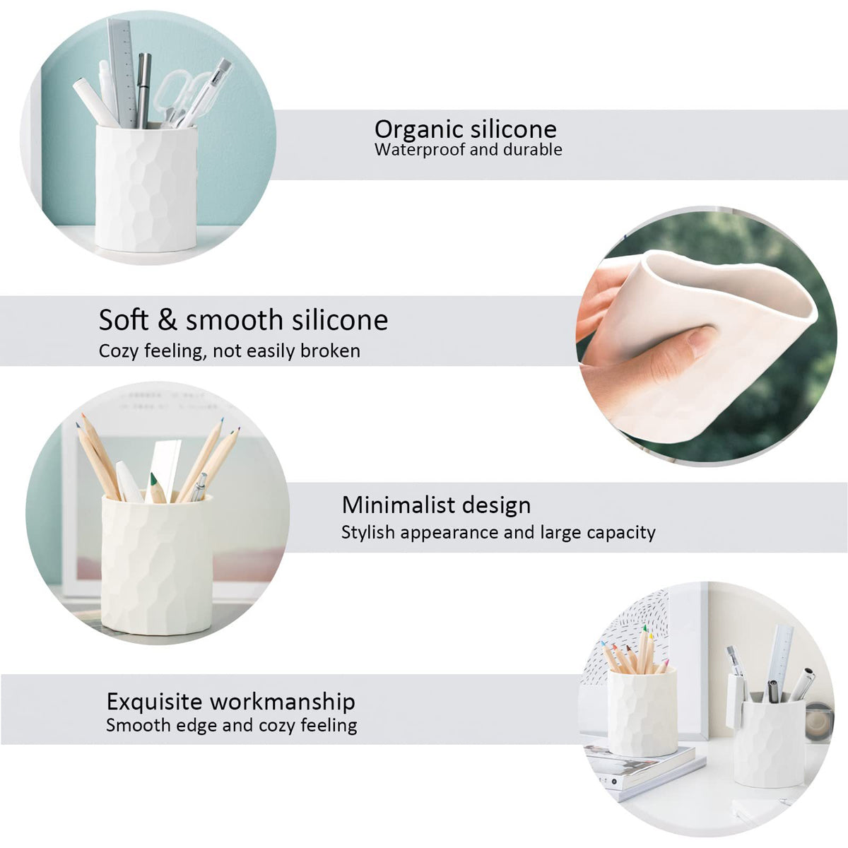 White Silicone Pen Holder Cylinder Non-Toxic Desk Organiser