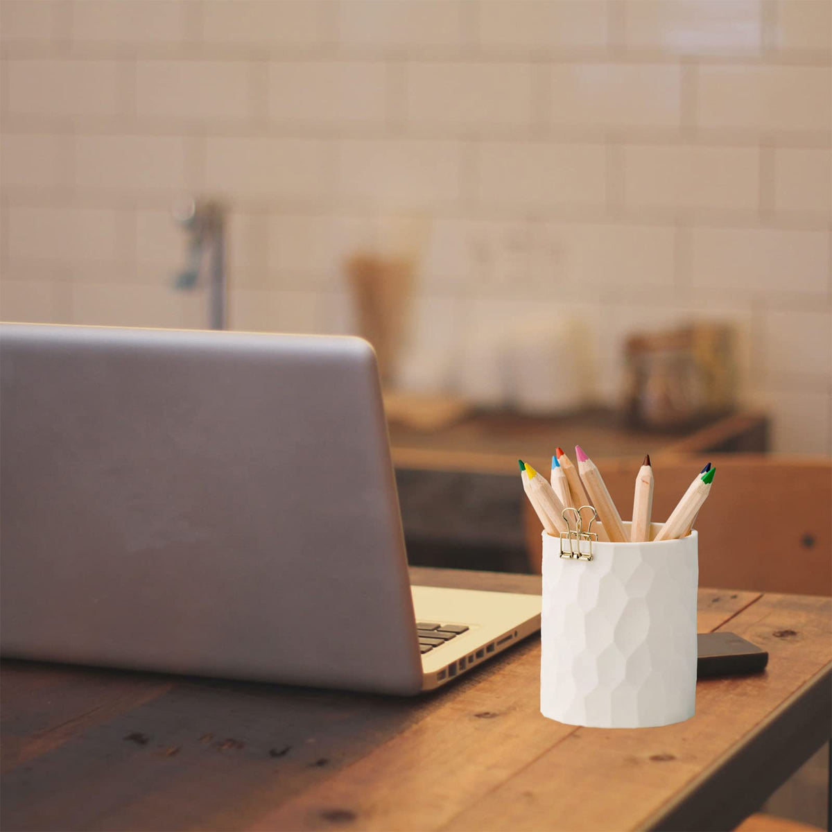 White Silicone Pen Holder Cylinder Non-Toxic Desk Organiser