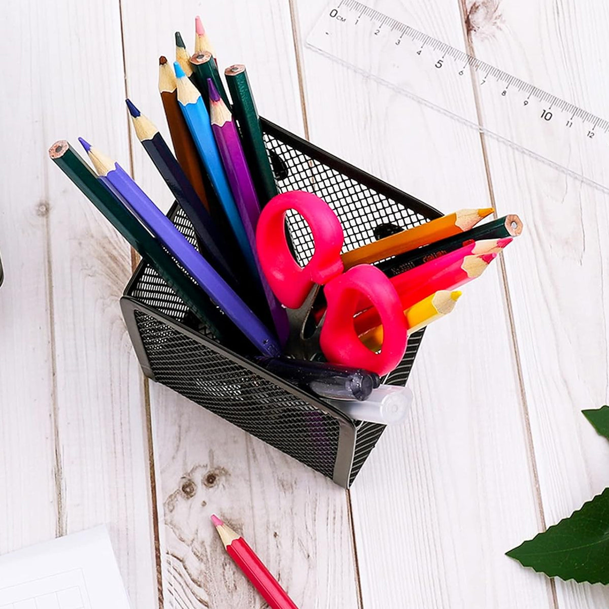 Magnetic Mesh Pen Holder Square Black Iron Desk Organizer