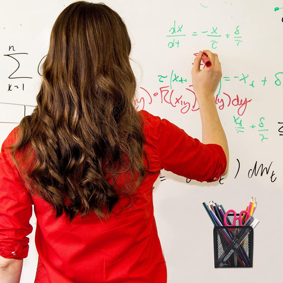 Magnetic Mesh Pen Holder Square Black Iron Desk Organizer