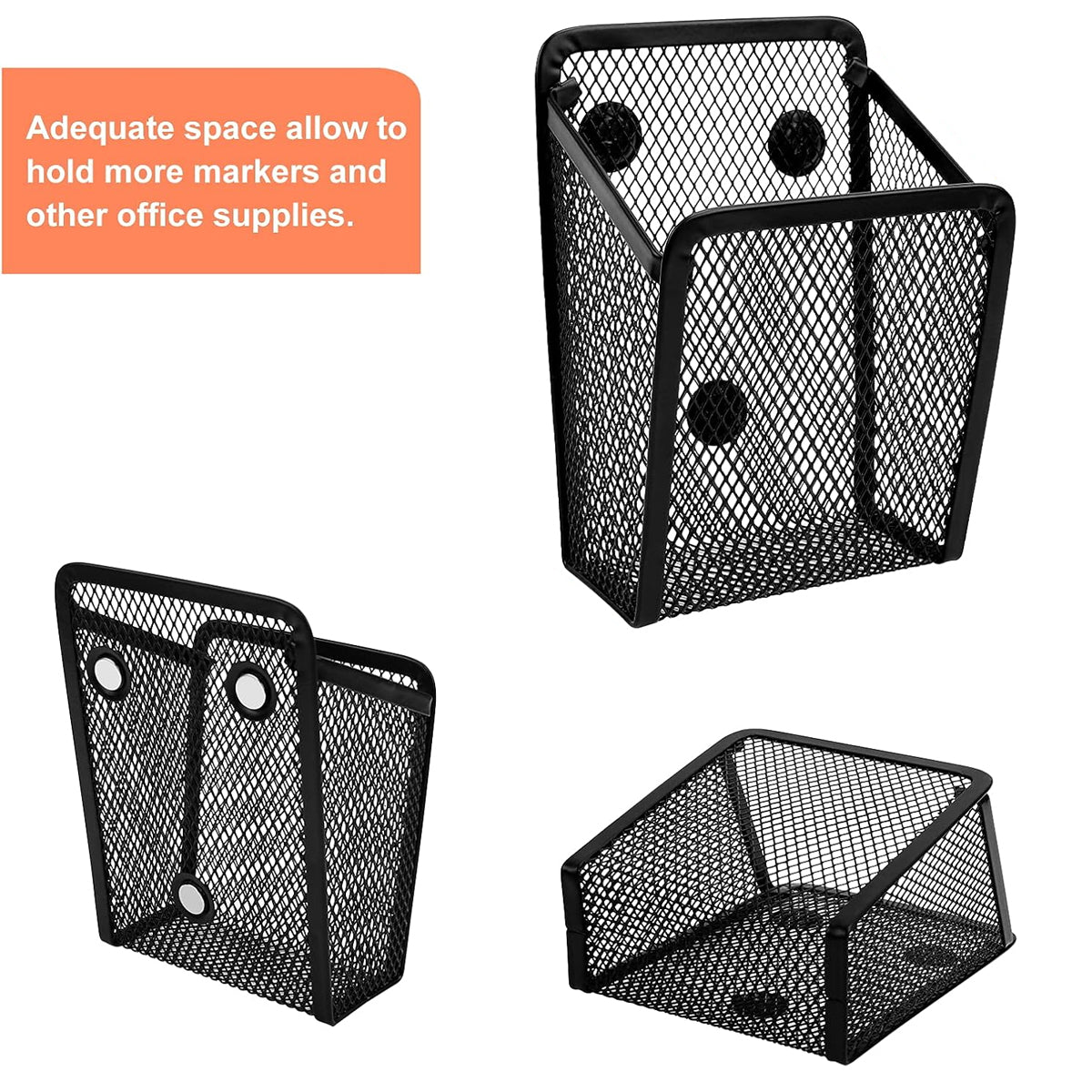 Magnetic Mesh Pen Holder Square Black Iron Desk Organizer