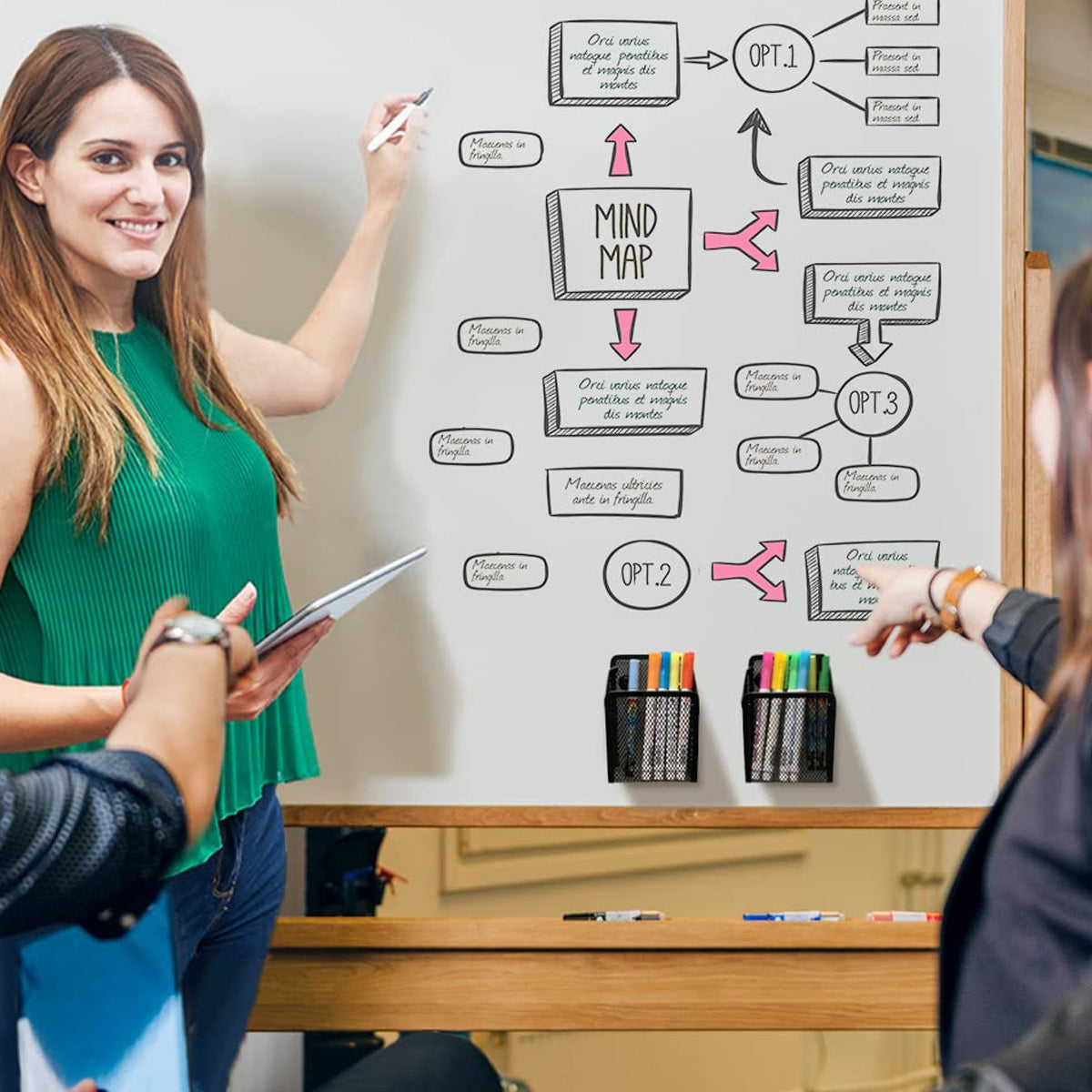 Magnetic Mesh Pen Holder Square Black Iron Desk Organizer