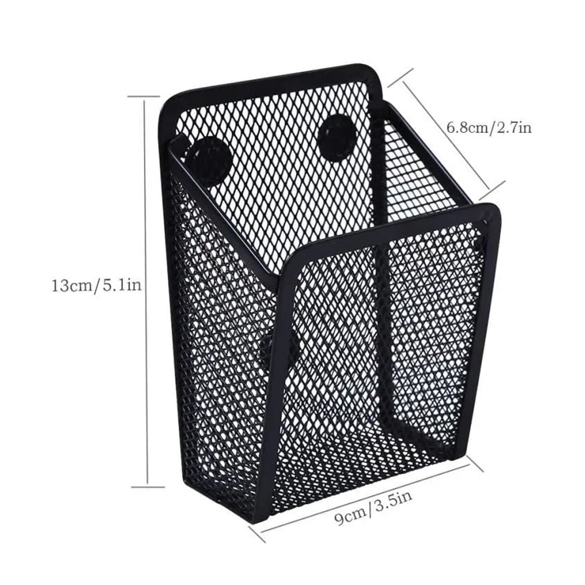 Magnetic Mesh Pen Holder Square Black Iron Desk Organizer