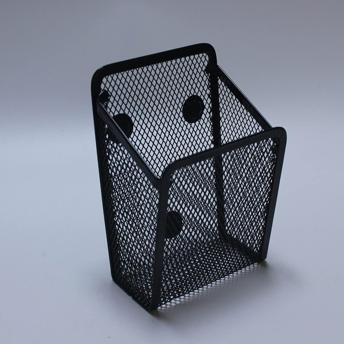 Magnetic Mesh Pen Holder Square Black Iron Desk Organizer