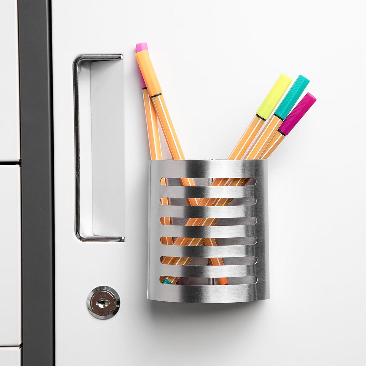 Stainless Steel Magnetic Pen Holder Slotted Design Silver