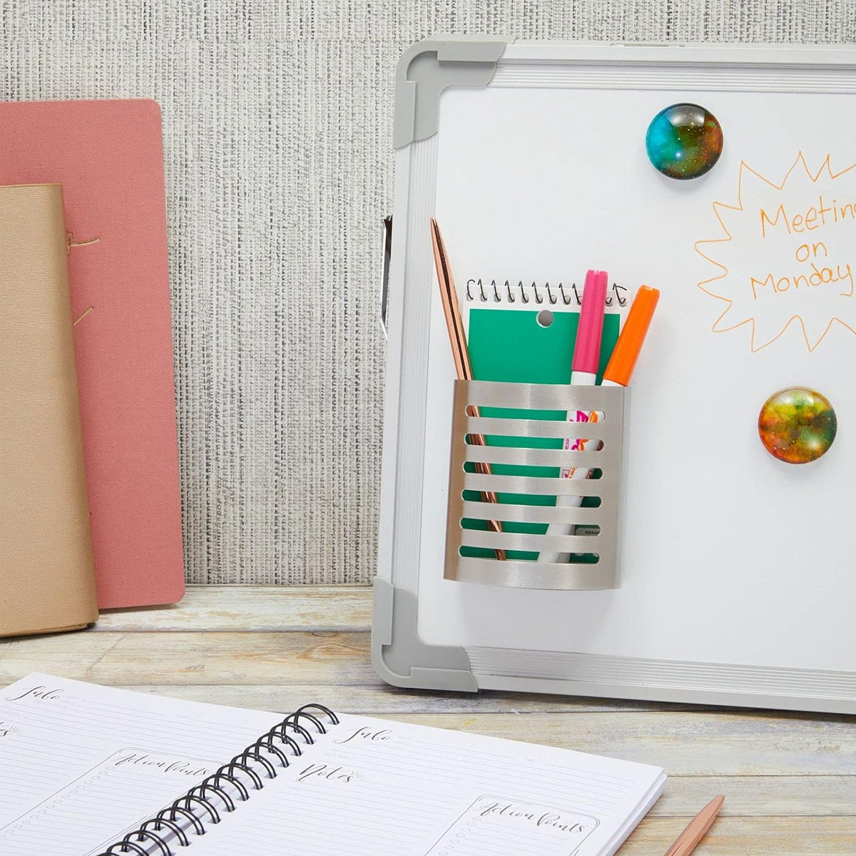 Stainless Steel Magnetic Pen Holder Slotted Design Silver