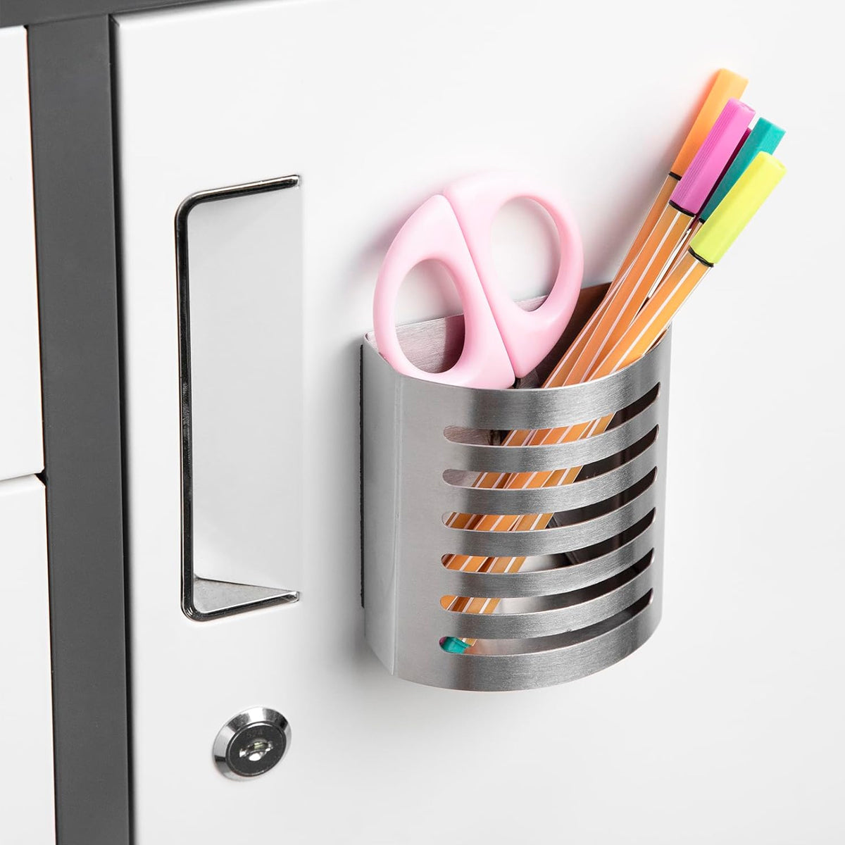 Stainless Steel Magnetic Pen Holder Slotted Design Silver