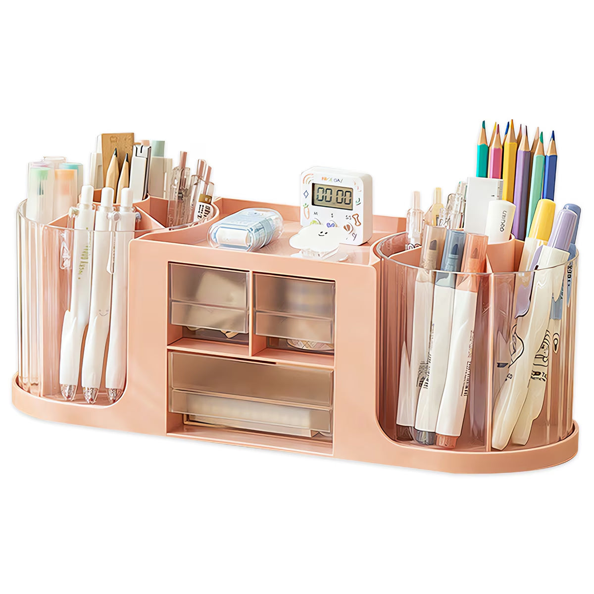 Rotating Pen Holder PS Desk Organizer with 14 Compartments