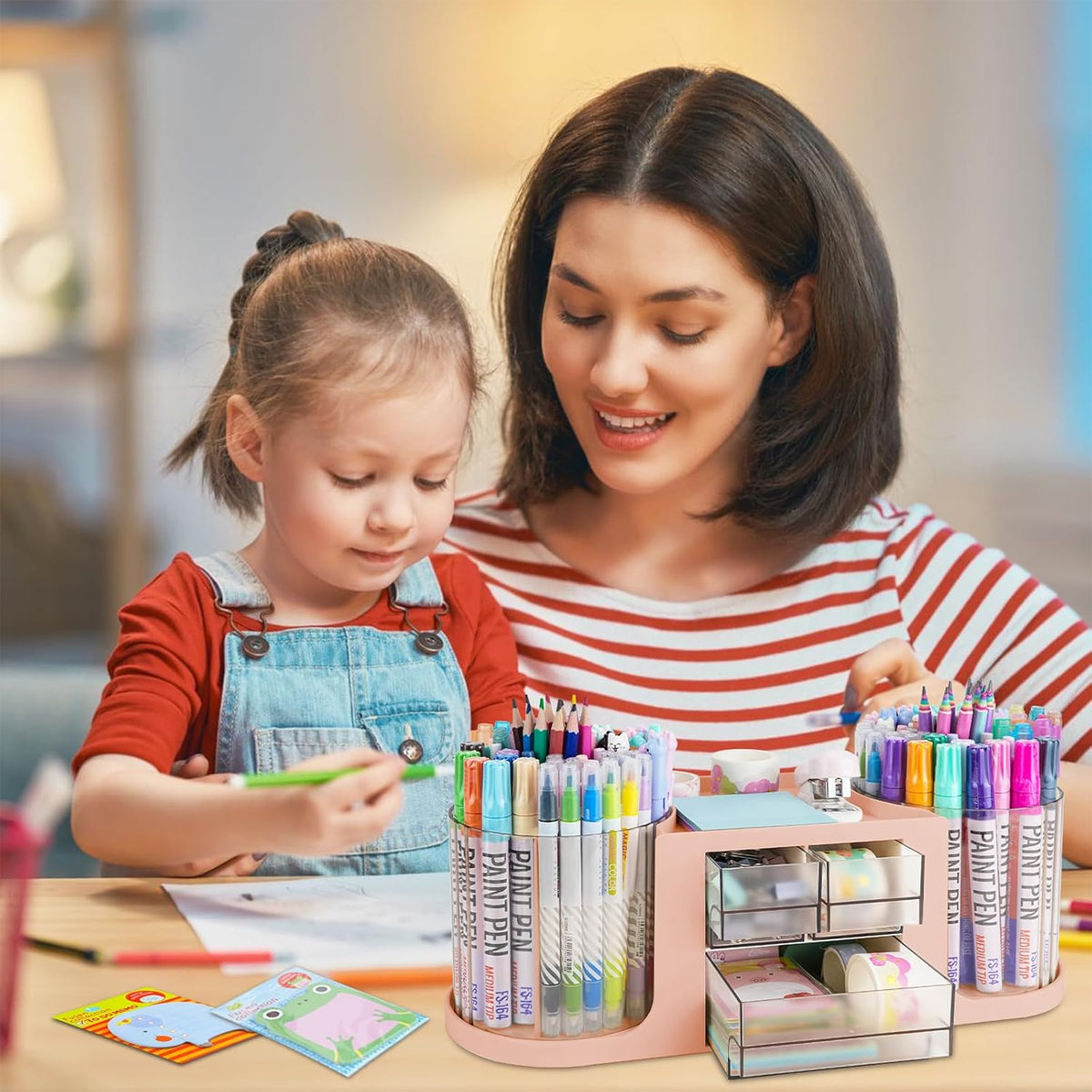 Rotating Pen Holder PS Desk Organizer with 14 Compartments
