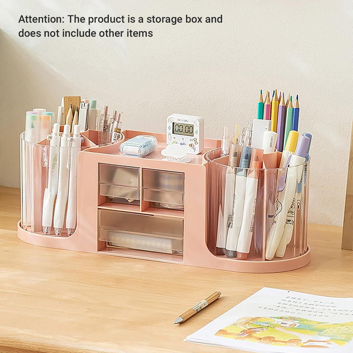 Rotating Pen Holder PS Desk Organizer with 14 Compartments