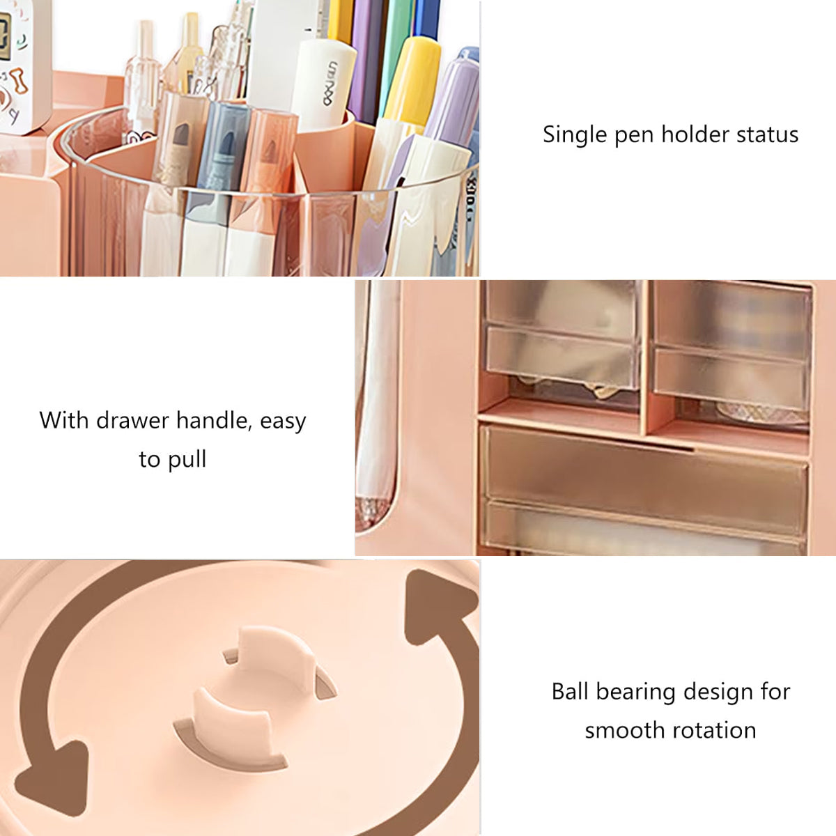 Rotating Pen Holder PS Desk Organizer with 14 Compartments