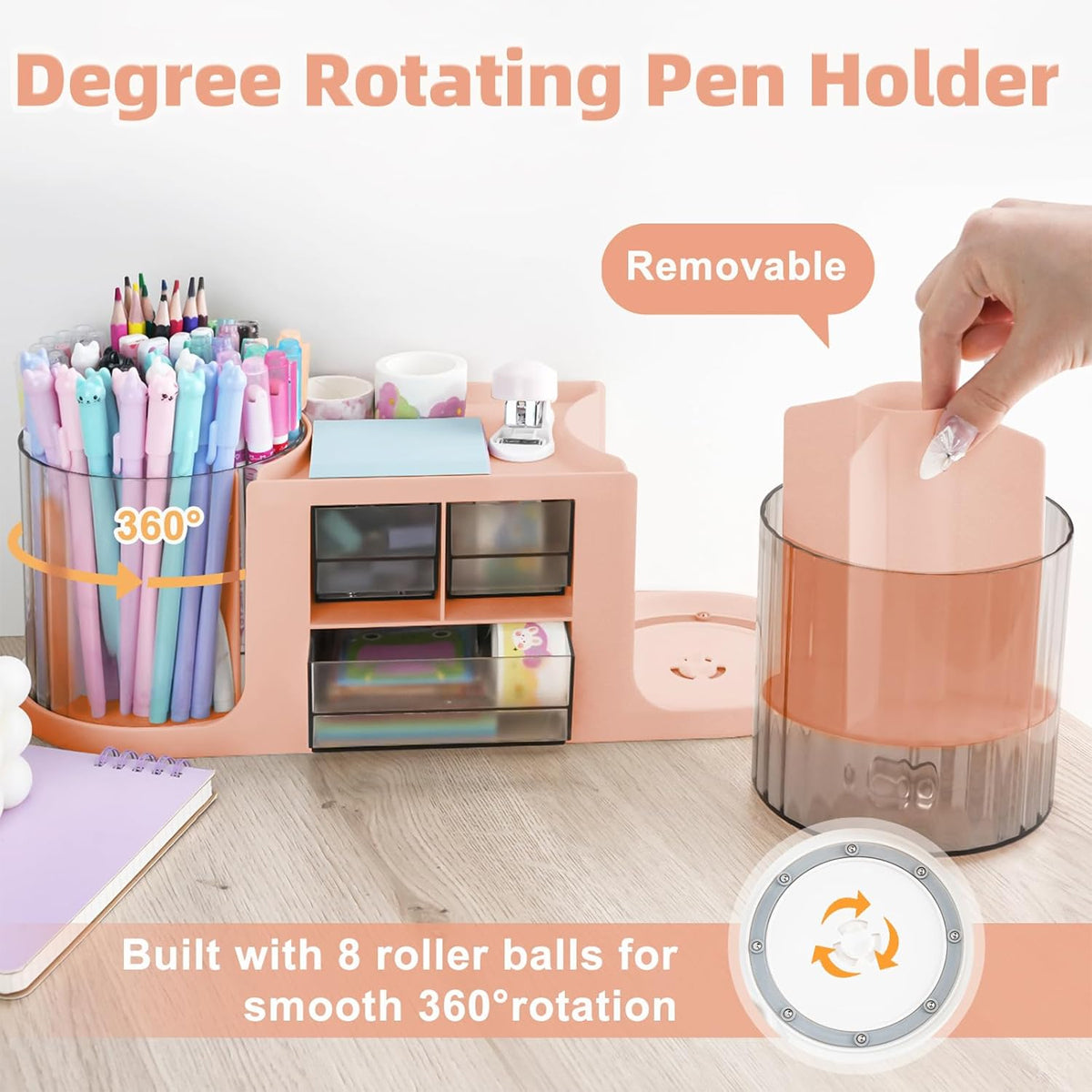 Rotating Pen Holder PS Desk Organizer with 14 Compartments