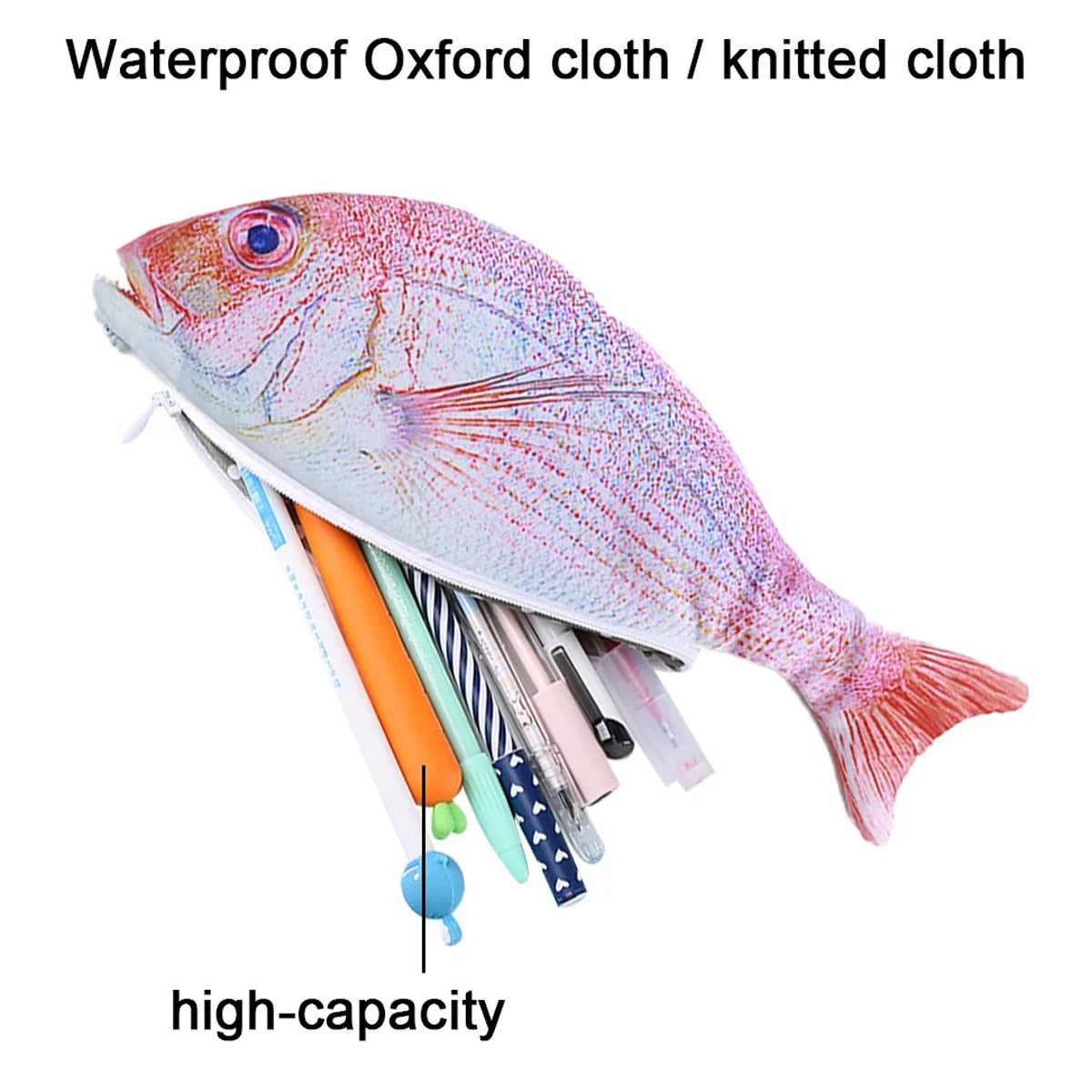 Creative Fish Pencil Case Large Capacity Waterproof Oxford Zip