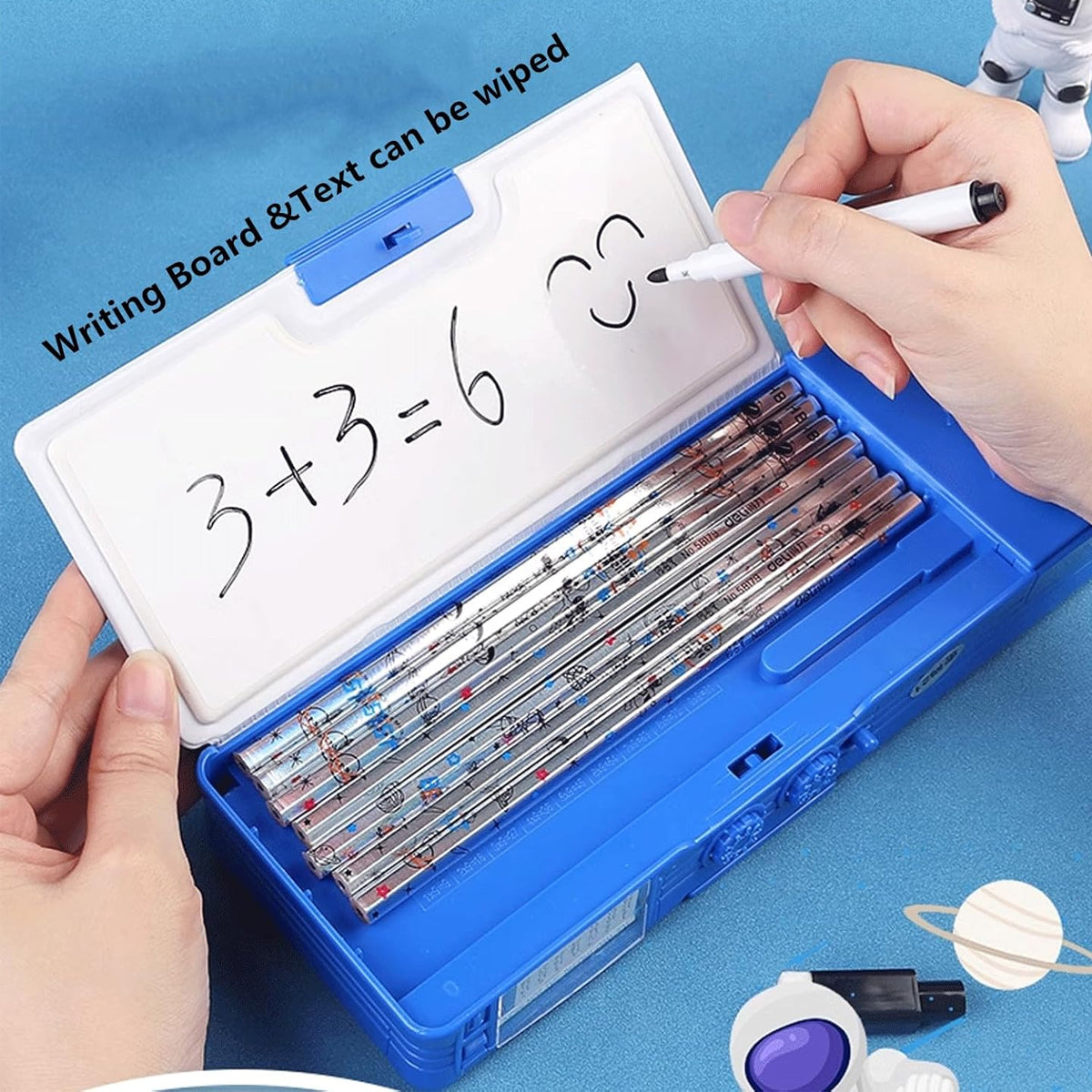 Astronaut Stationery Case PVC Blue with Zipper Compartments