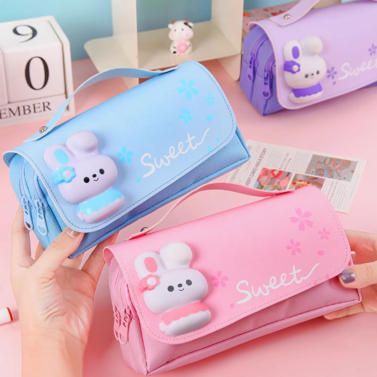 Pencil Case PU Oxford Cloth Stationery Bag with Zipper