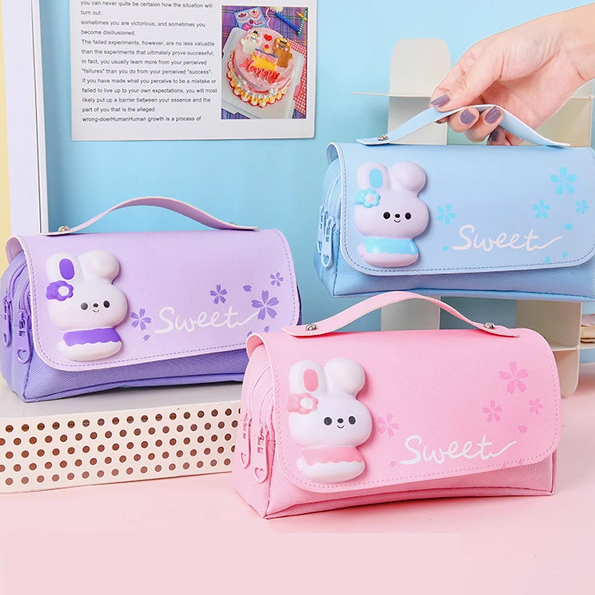 Pencil Case PU Oxford Cloth Stationery Bag with Zipper