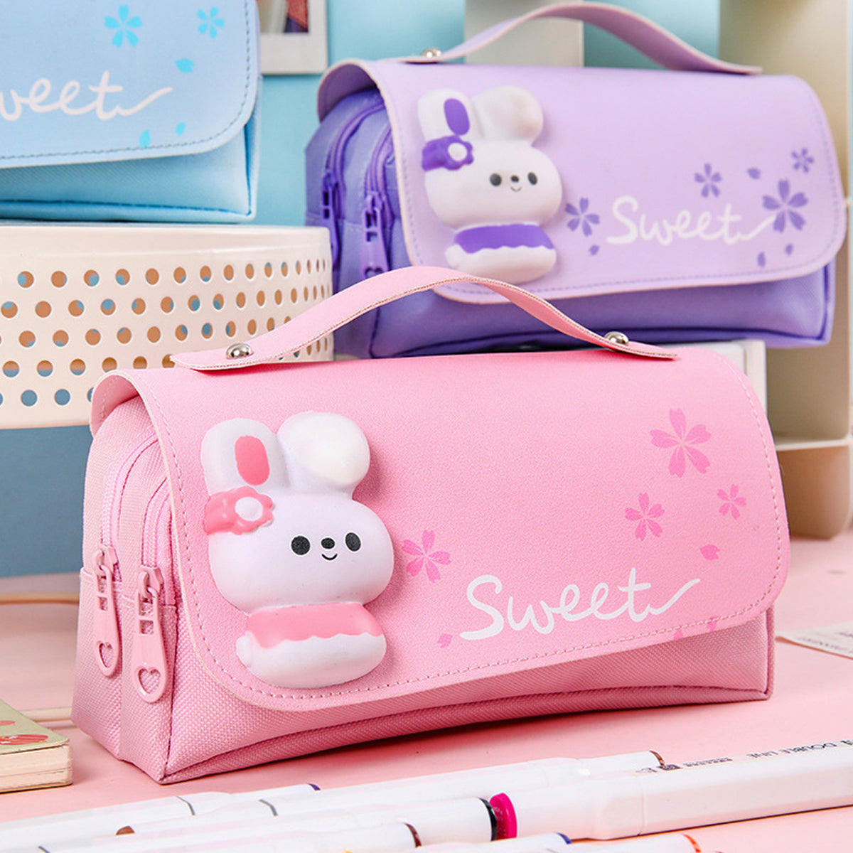 Pencil Case PU Oxford Cloth Stationery Bag with Zipper