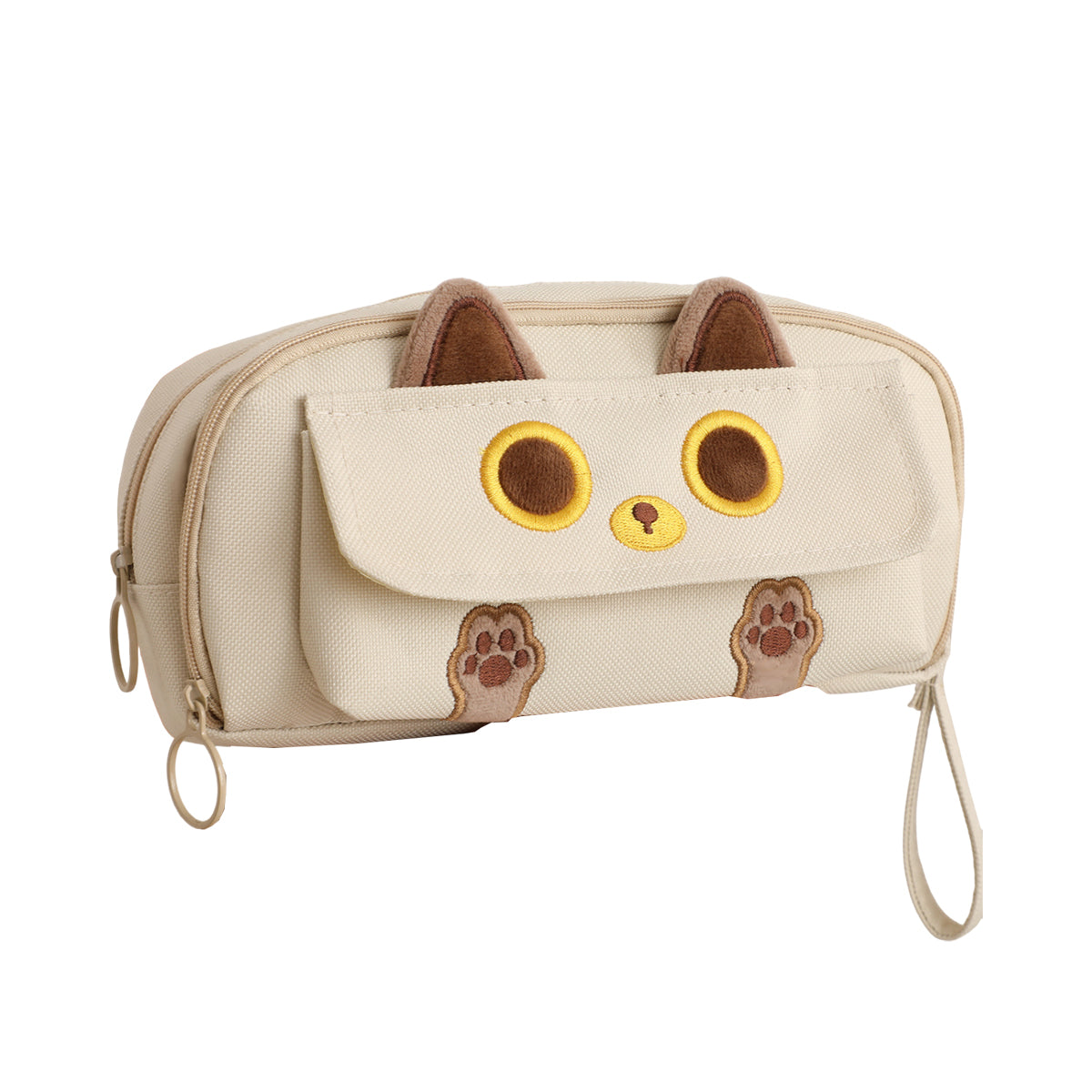 Embroidered Cat Pencil Case Multifunction Large Capacity