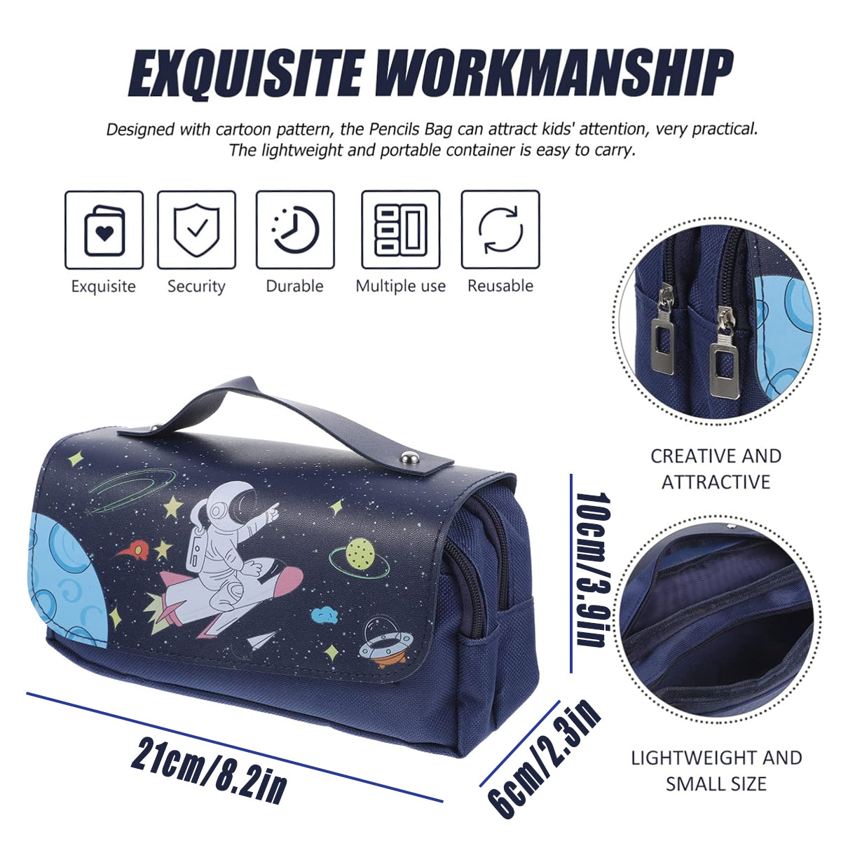 Pencil Case PU Oxford Cloth Stationery Bag with Zipper
