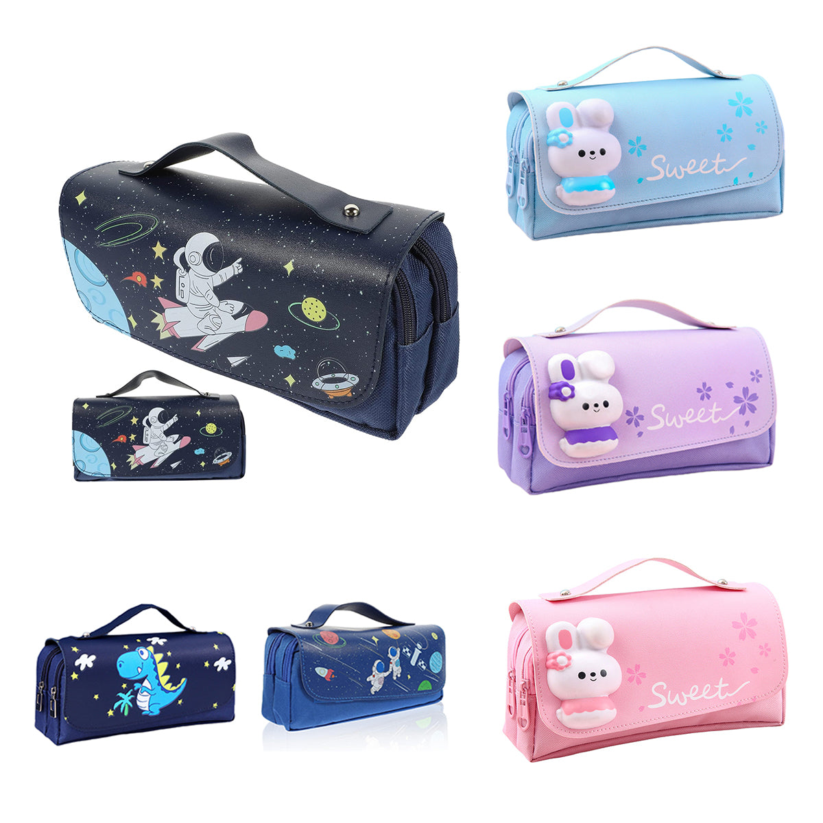 Pencil Case PU Oxford Cloth Stationery Bag with Zipper