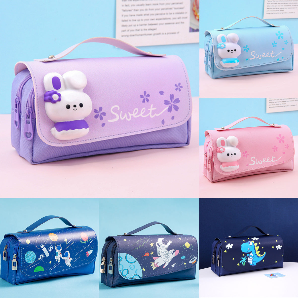 Pencil Case PU Oxford Cloth Stationery Bag with Zipper