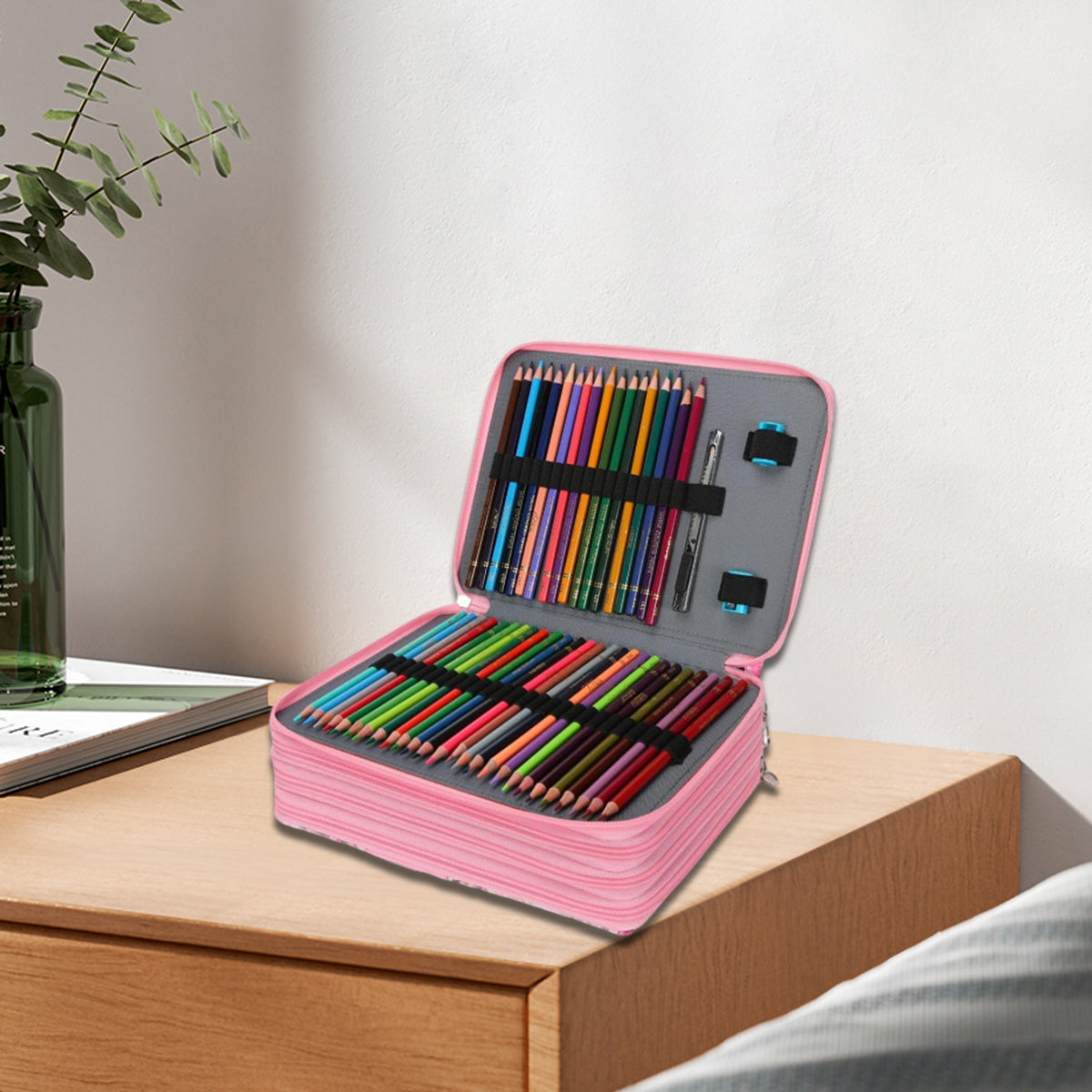 200-Slot Floral Pencil Case with Handle