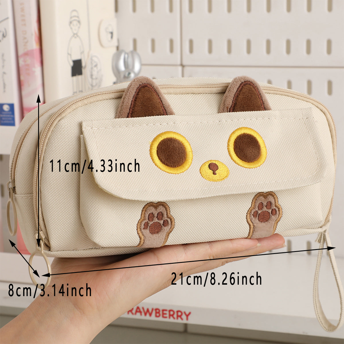 Embroidered Cat Pencil Case Multifunction Large Capacity