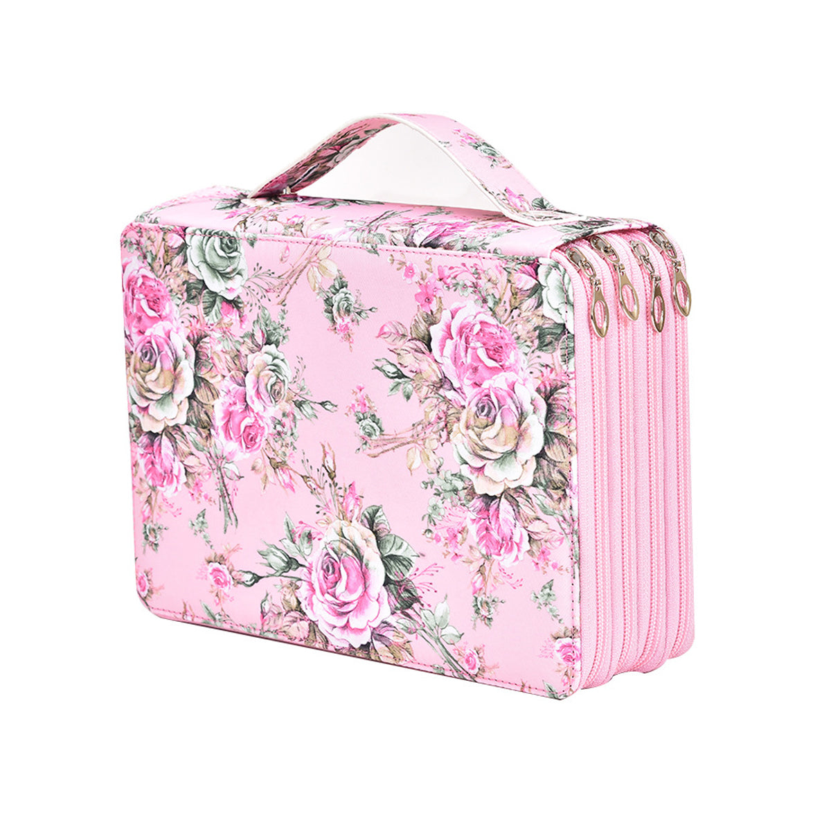 200-Slot Floral Pencil Case with Handle