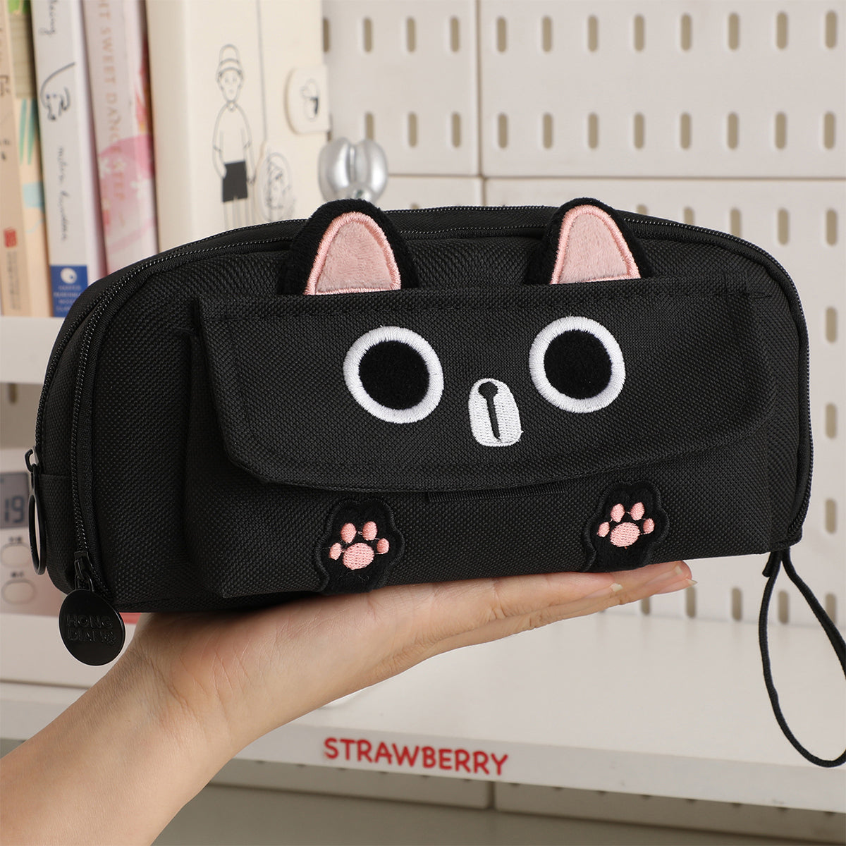 Embroidered Cat Pencil Case Multifunction Large Capacity