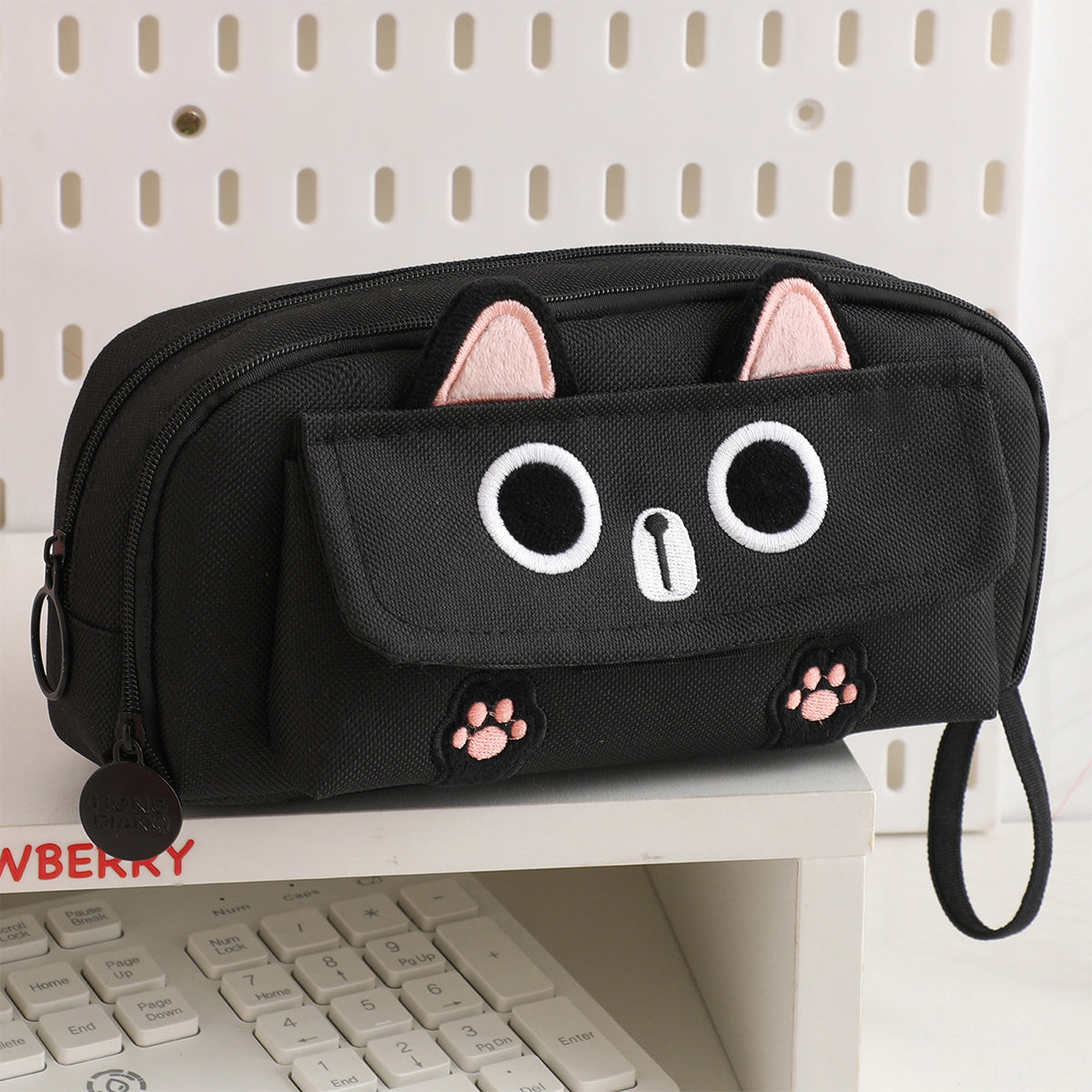 Embroidered Cat Pencil Case Multifunction Large Capacity