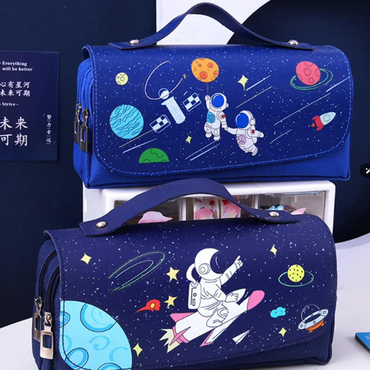 Pencil Case PU Oxford Cloth Stationery Bag with Zipper