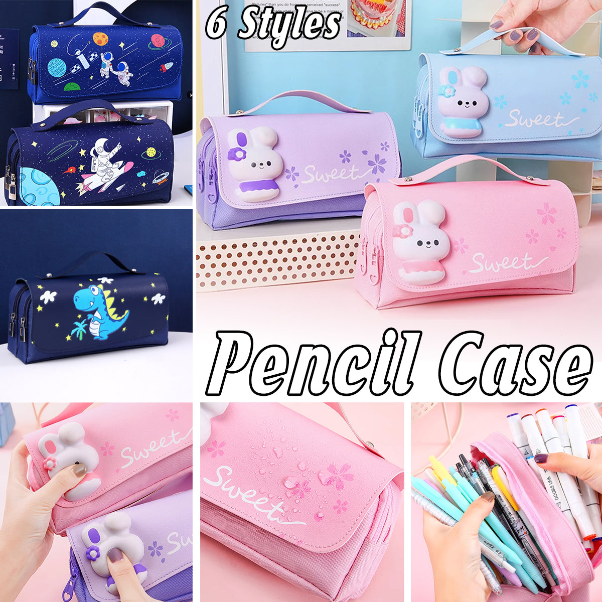 Pencil Case PU Oxford Cloth Stationery Bag with Zipper