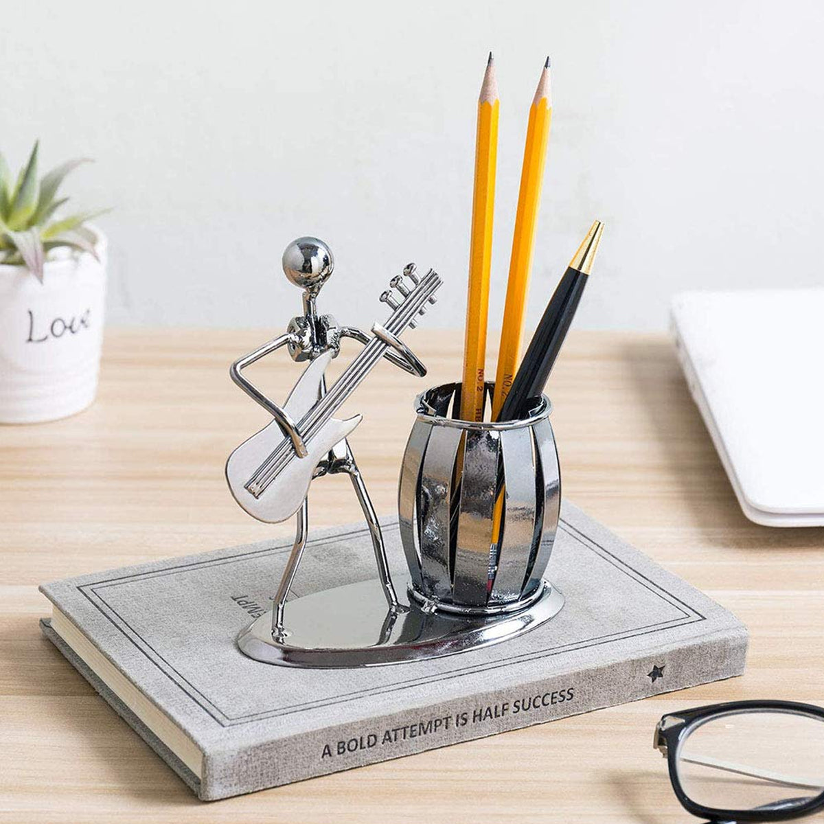 Pencil Holder Vintage Musical Design Iron Black Finish