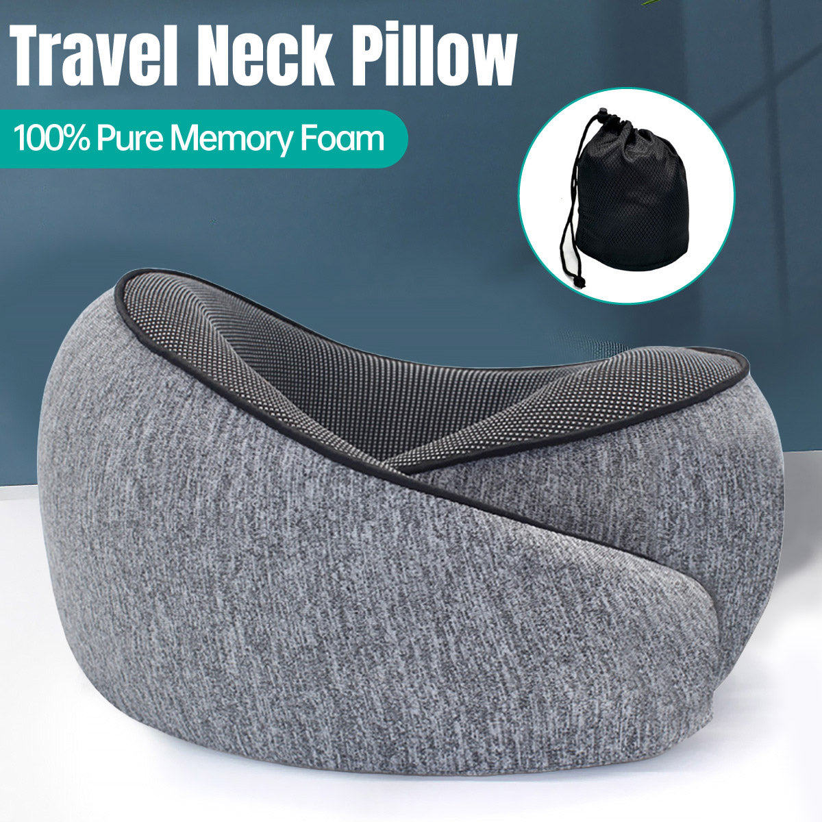 Memory Foam U-Shaped Travel Neck Pillow with Bag