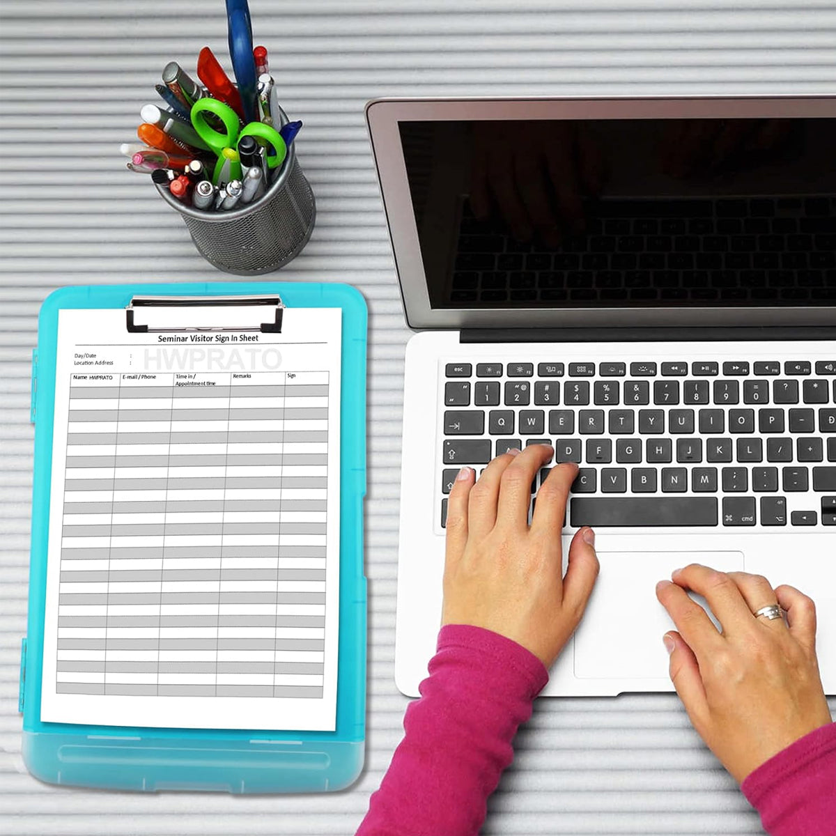 Clipboard Storage Box with Strong Clip Waterproof PP Blue