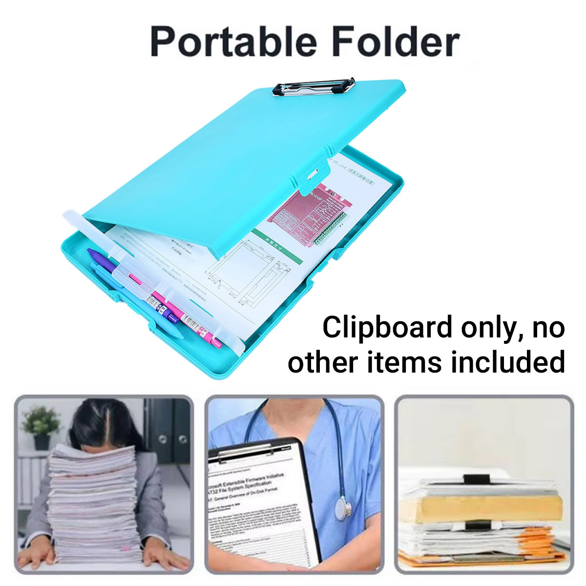 Clipboard Storage Box with Strong Clip Waterproof PP Blue