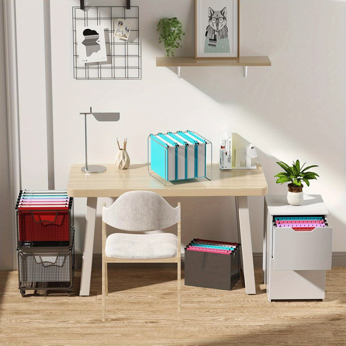 6 Pcs PP Hanging File Folders Retractable Hooks Assorted Colours