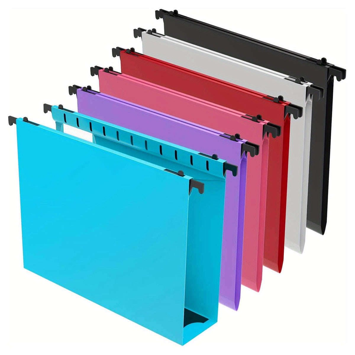 6 Pcs PP Hanging File Folders Retractable Hooks Assorted Colours