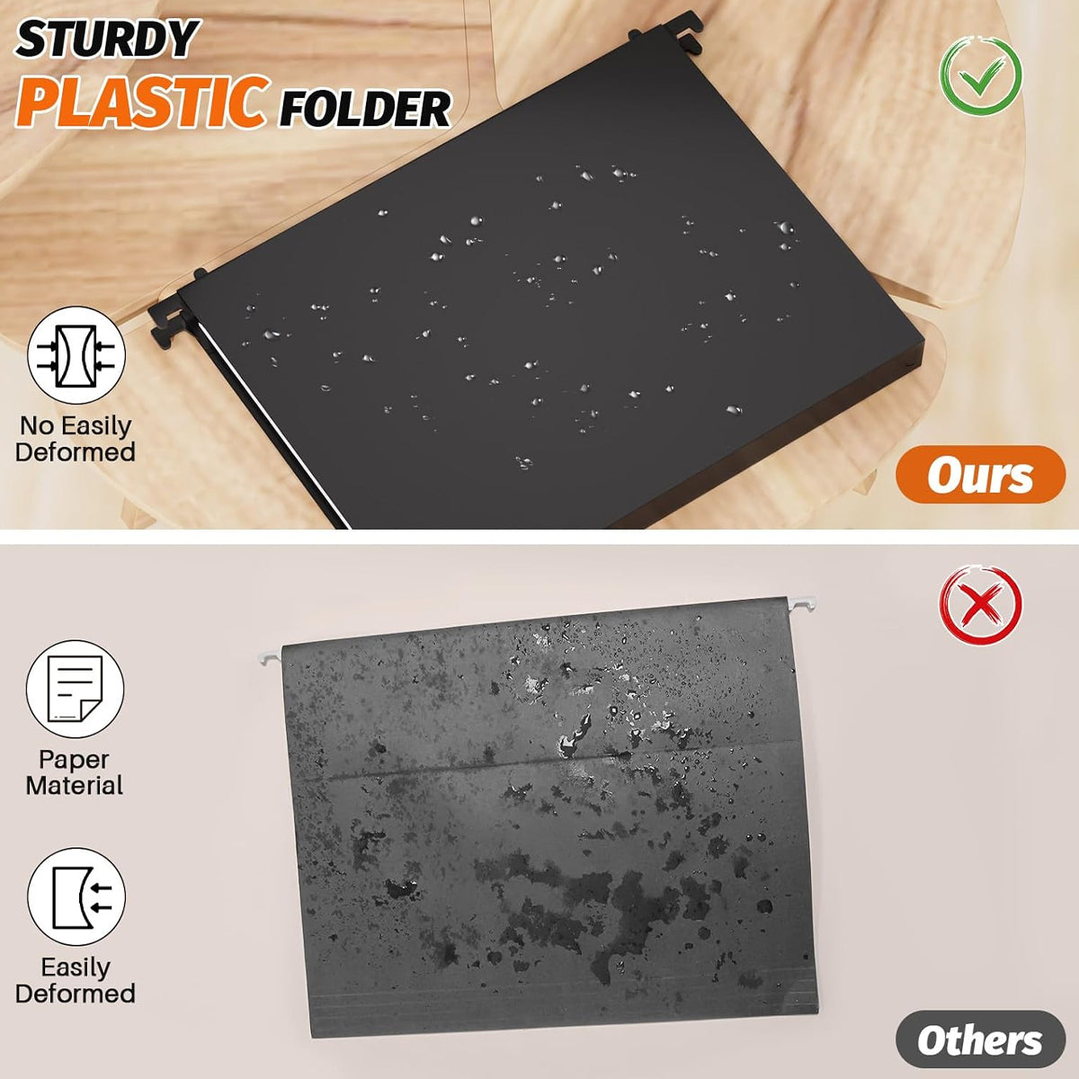 6 Pcs PP Hanging File Folders Retractable Hooks Assorted Colours