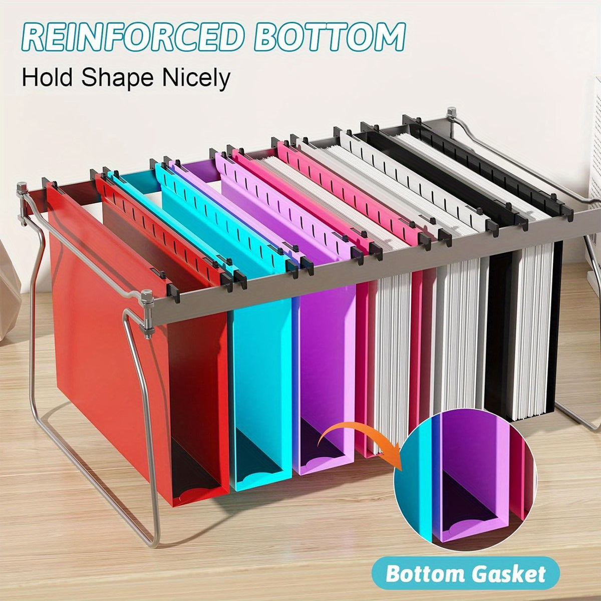 6 Pcs PP Hanging File Folders Retractable Hooks Assorted Colours